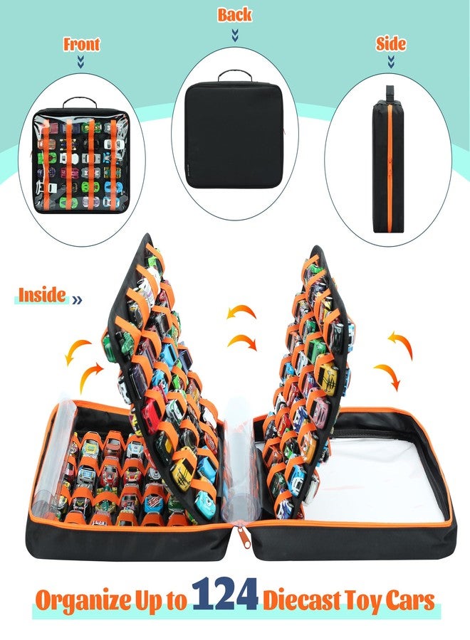 كيسلان علبة تخزين سيارات ألعاب بـ 124 فتحة مع نافذة شفافة، تتسع لـ 124 سيارة مصبوبة من المعدن، منظم سيارات ماتشبوكس متوافق مع سيارات الألعاب، حقيبة حمل محمولة بخمسة ألواح من البولي إيثيلين (أسود) - Image 3